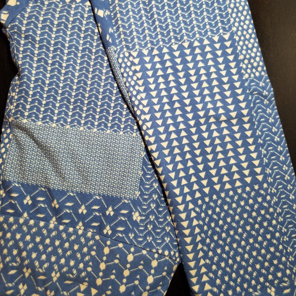 LuLaRoe OS leggings, blue patchwork pattern